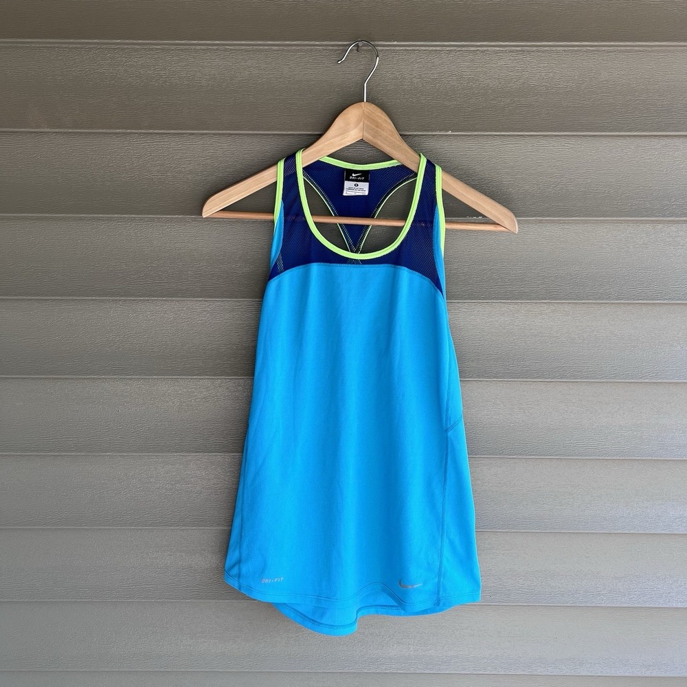 Nike Dri-FIT Tank Top Womens Small Blue Navy Volt Mesh Racerback